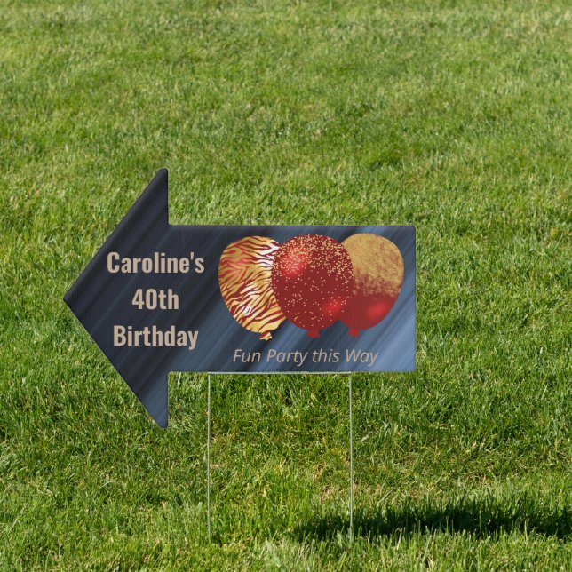 Fun Party Gold Glitter Red Balloons Birthday Sign (Insitu)