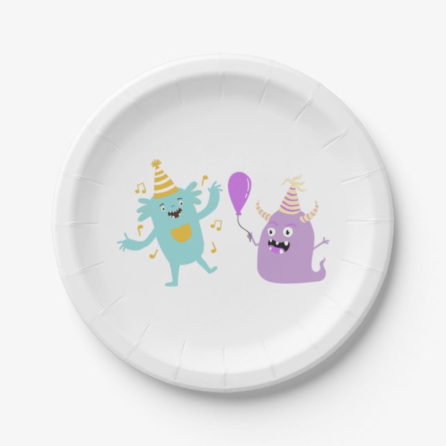 Fun Party Monsters Paper Plates (Front)