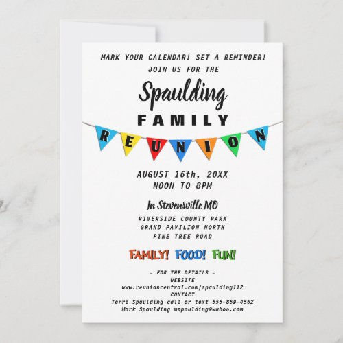 Fun Party Pennant Banner Family Reunion Invitation