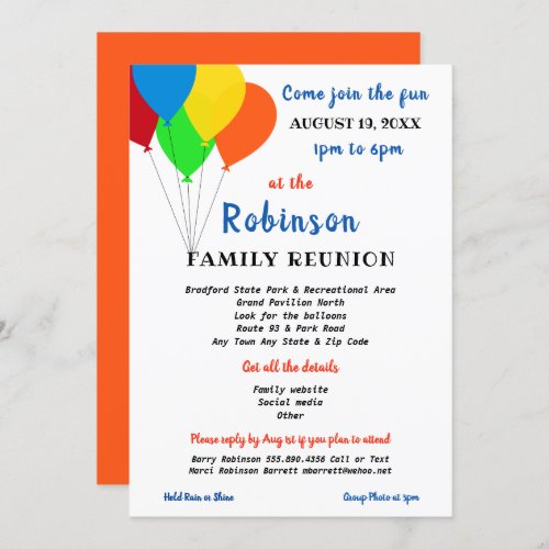 Fun Party Style Family Reunion Trendy Balloon Invitation