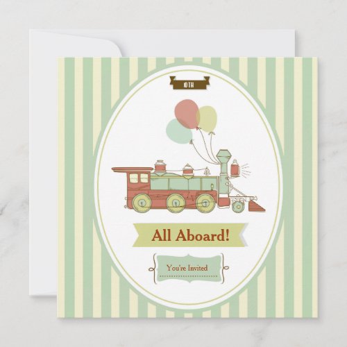 Fun Party Train 10th Birthday Invitation