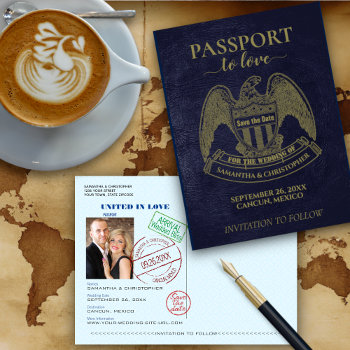 Fun Passport Destination Wedding Save The Date Postcard by ZingerBug at Zazzle