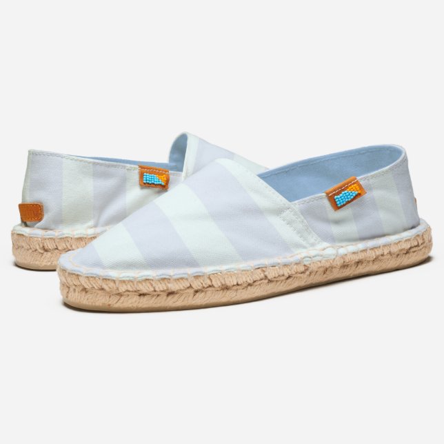 Fun Pastel Blue & Soft Green Striped Espadrilles (Angled)