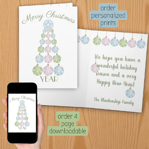 Fun Pastel Christmas Tree Ornaments Personalized Card
