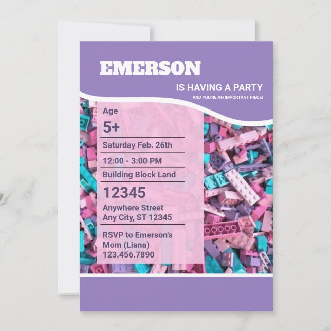 Fun Pastel Colored Building Blocks Birthday Invitation (Front)