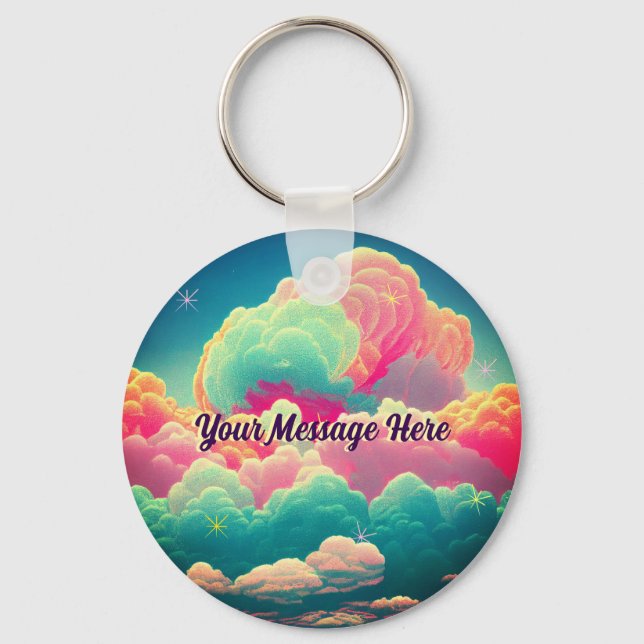 Fun Pastel Cotton Candy Clouds Keychain (Front)