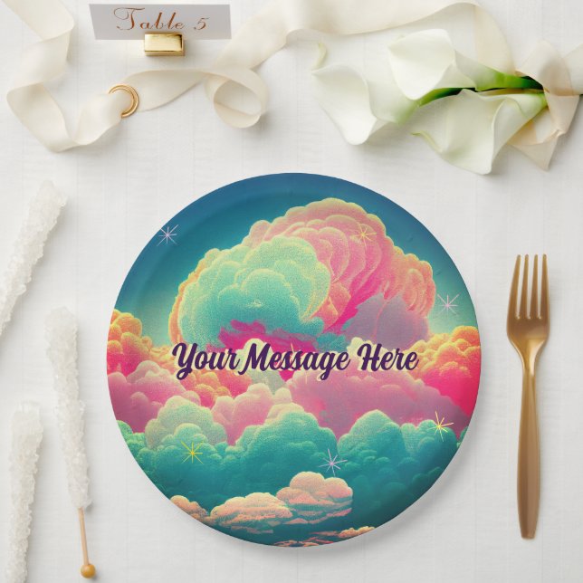 Fun Pastel Cotton Candy Clouds Paper Plates (Wedding)
