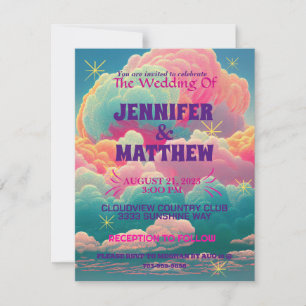 Fun Pastel Cotton Candy Clouds Wedding Invitation
