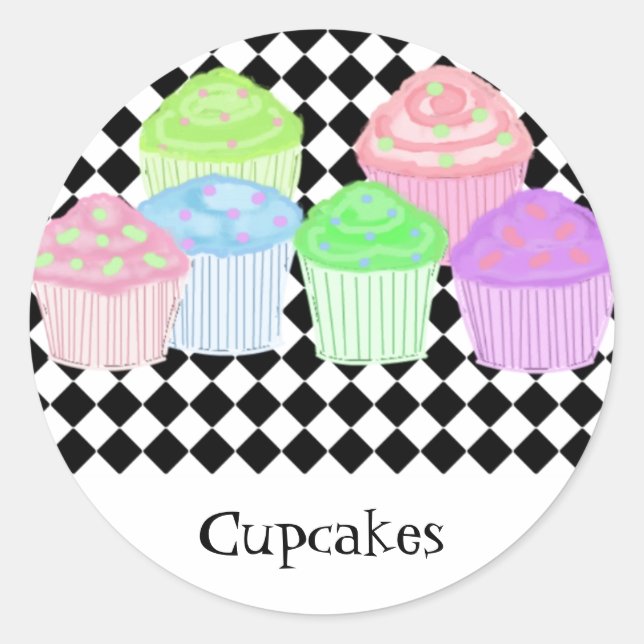 Fun Pastel Cupcakes Classic Round Sticker (Front)