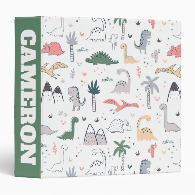 Fun Pastel Dinosaur Scene Pattern 3 Ring Binder (Front/Spine)