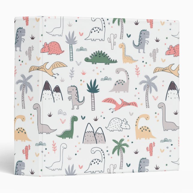 Fun Pastel Dinosaur Scene Pattern 3 Ring Binder (Front/Spine)