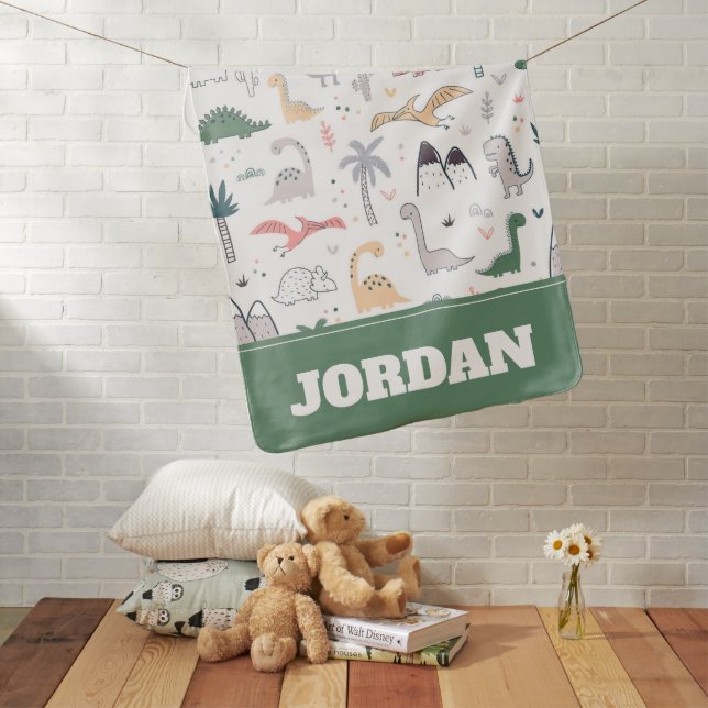 Fun Pastel Dinosaur Scene Pattern Baby Blanket (In Situ)