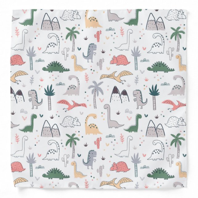 Fun Pastel Dinosaur Scene Pattern Bandana (Front)