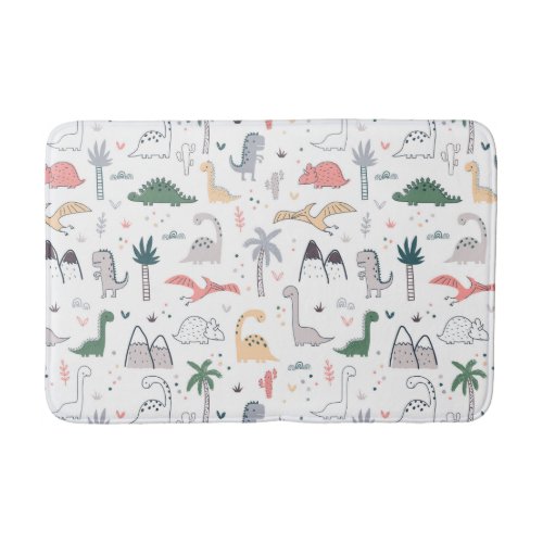 Fun Pastel Dinosaur Scene Pattern Bath Mat