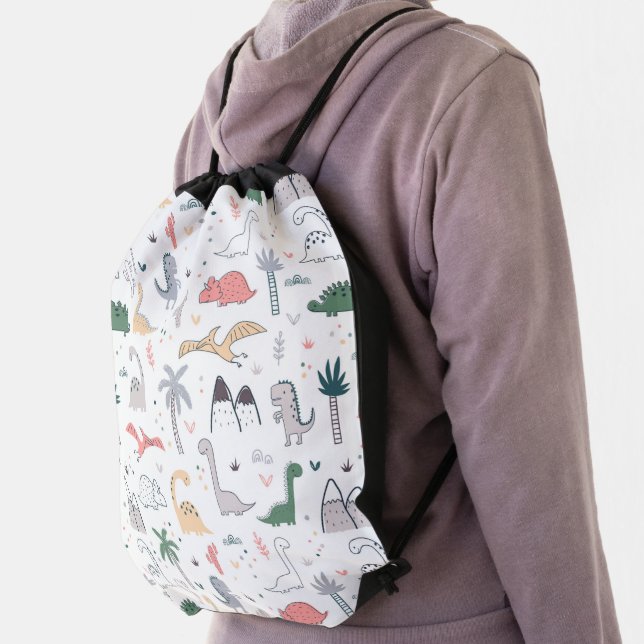 Fun Pastel Dinosaur Scene Pattern Drawstring Bag (Insitu)
