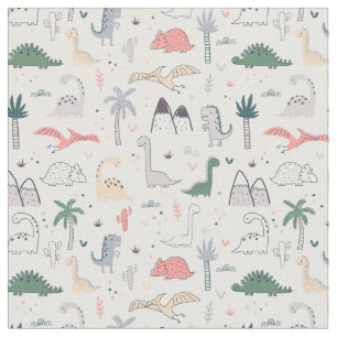 Fun Pastel Dinosaur Scene Pattern Fabric