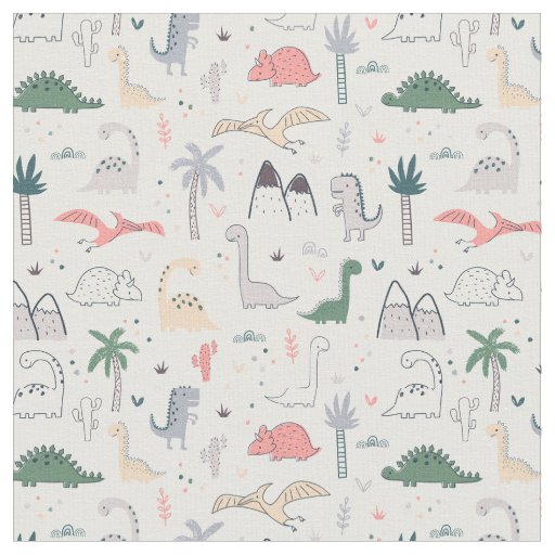 Fun Pastel Dinosaur Scene Pattern Fabric