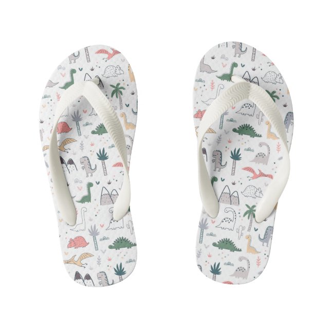 Fun Pastel Dinosaur Scene Pattern Kid's Flip Flops (Footbed)