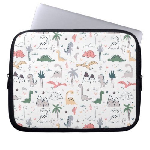 Fun Pastel Dinosaur Scene Pattern Laptop Sleeve