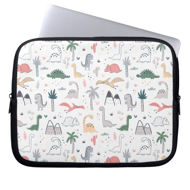 Fun Pastel Dinosaur Scene Pattern Laptop Sleeve (Front)