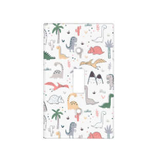 Fun Pastel Dinosaur Scene Pattern Light Switch Cover