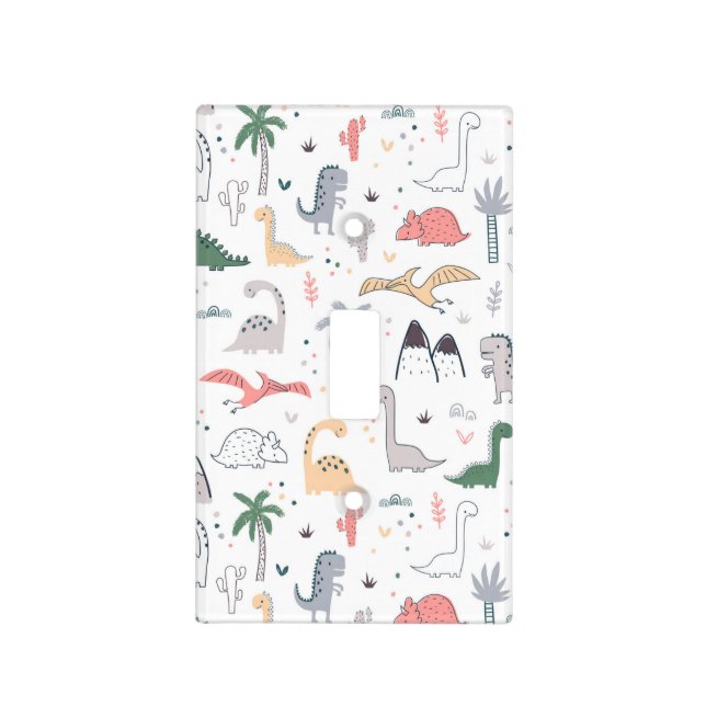Fun Pastel Dinosaur Scene Pattern Light Switch Cover (Front)