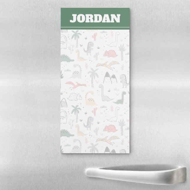 Fun Pastel Dinosaur Scene Pattern Magnetic Notepad (In Situ)