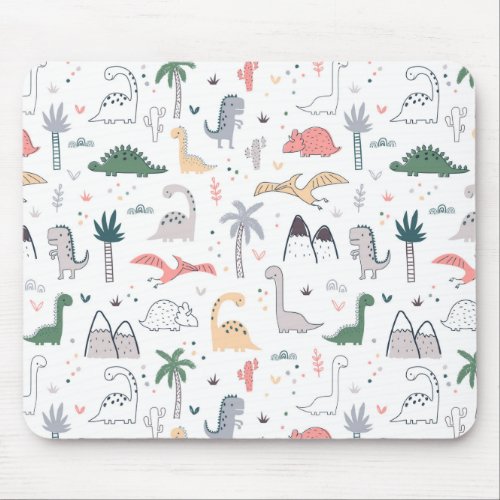 Fun Pastel Dinosaur Scene Pattern Mouse Pad