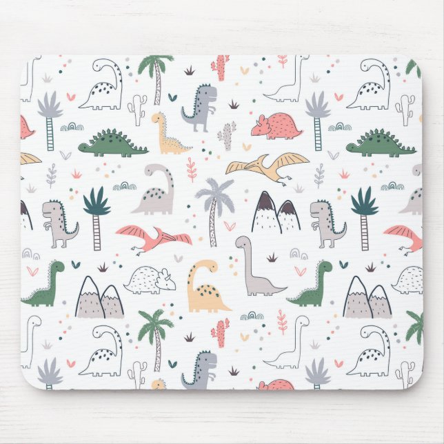 Fun Pastel Dinosaur Scene Pattern Mouse Pad (Front)