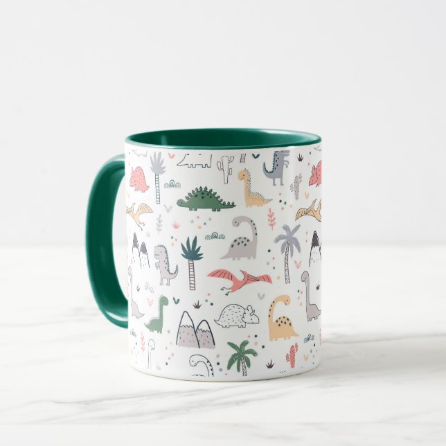 Fun Pastel Dinosaur Scene Pattern Mug (Front Left)