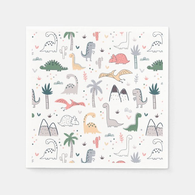 Fun Pastel Dinosaur Scene Pattern Napkins (Front)