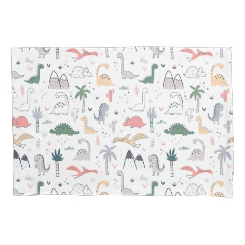 Fun Pastel Dinosaur Scene Pattern Pillow Case