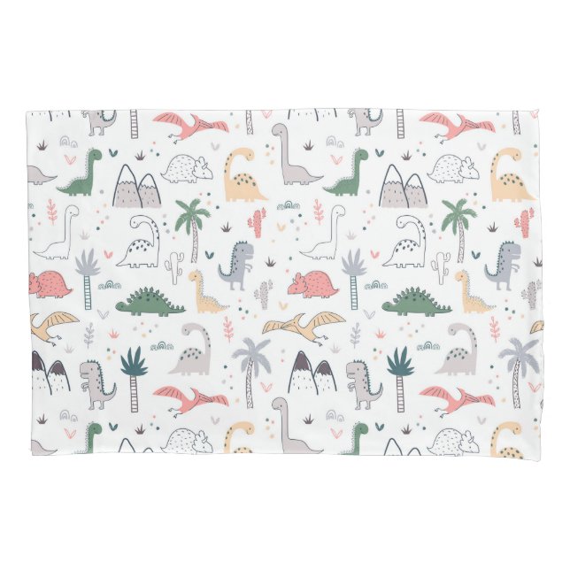 Fun Pastel Dinosaur Scene Pattern Pillow Case (Front)