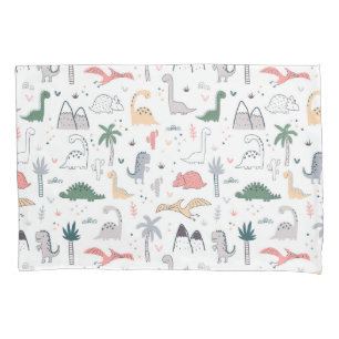 Fun Pastel Dinosaur Scene Pattern Pillow Case