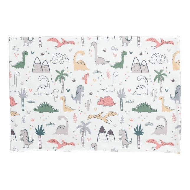 Fun Pastel Dinosaur Scene Pattern Pillow Case (Front)