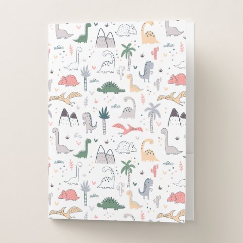 Fun Pastel Dinosaur Scene Pattern Pocket Folder