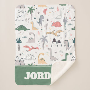 Fun Pastel Dinosaur Scene Pattern Sherpa Blanket