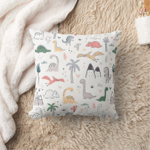 Fun Pastel Dinosaur Scene Pattern Throw Pillow