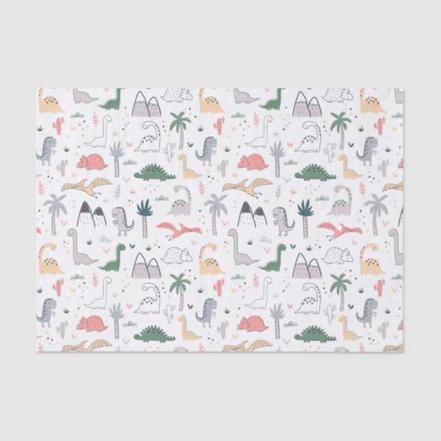 Fun Pastel Dinosaur Scene Pattern Tissue Paper (Front)