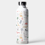 Fun Pastel Dinosaur Scene Pattern Water Bottle