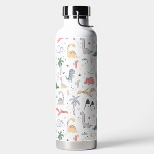 Fun Pastel Dinosaur Scene Pattern Water Bottle