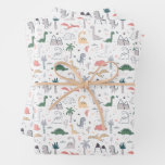 Fun Pastel Dinosaur Scene Pattern Wrapping Paper Sheets