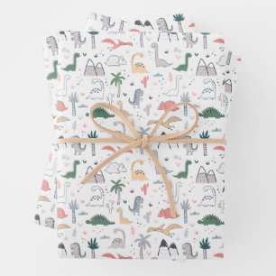Fun Pastel Dinosaur Scene Pattern Wrapping Paper Sheets