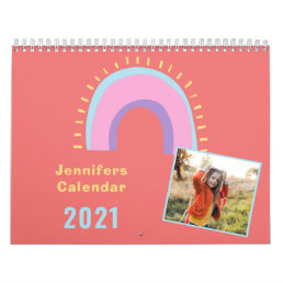 fun pastel girly rainbow photo personalized calendar