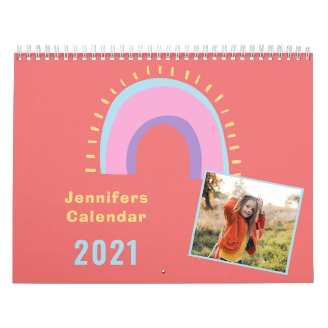 fun pastel girly rainbow photo personalized calendar (Cover)