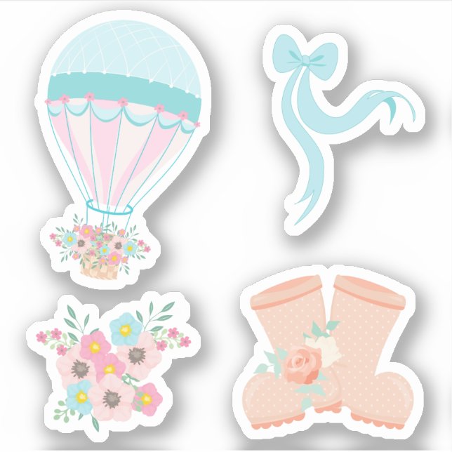 Fun Pastel Hot Air Balloon Floral Sticker (Front)