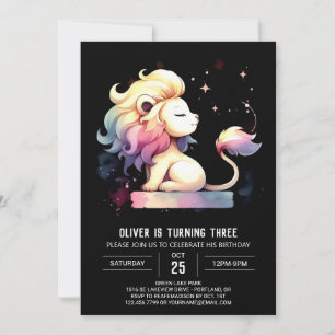 Fun Pastel Lion Birthday Invitation