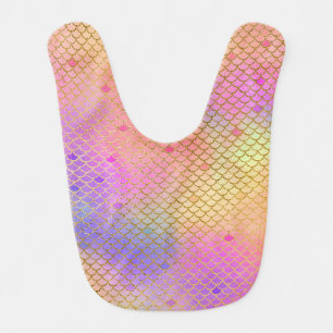 Fun Pastel Pink and Orange Mermaid Scales Pattern Baby Bib