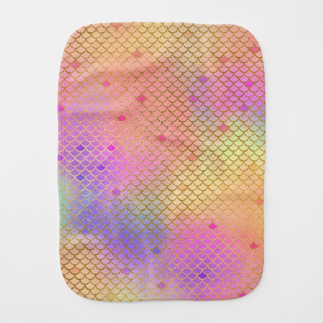 Fun Pastel Pink and Orange Mermaid Scales Pattern Baby Burp Cloth (Front)