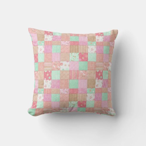 Fun Pastel Vintage Shabby Chic Patchwork Pattern Throw Pillow